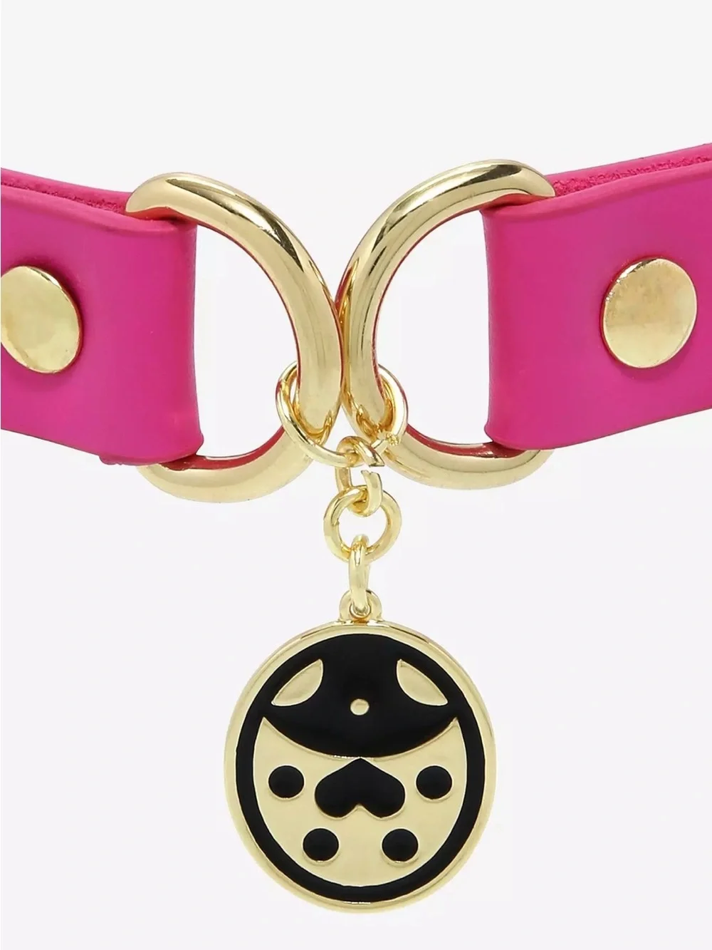 JoJo’s Pink Faux-Leather Choker Necklace with Gold Giorno Charm